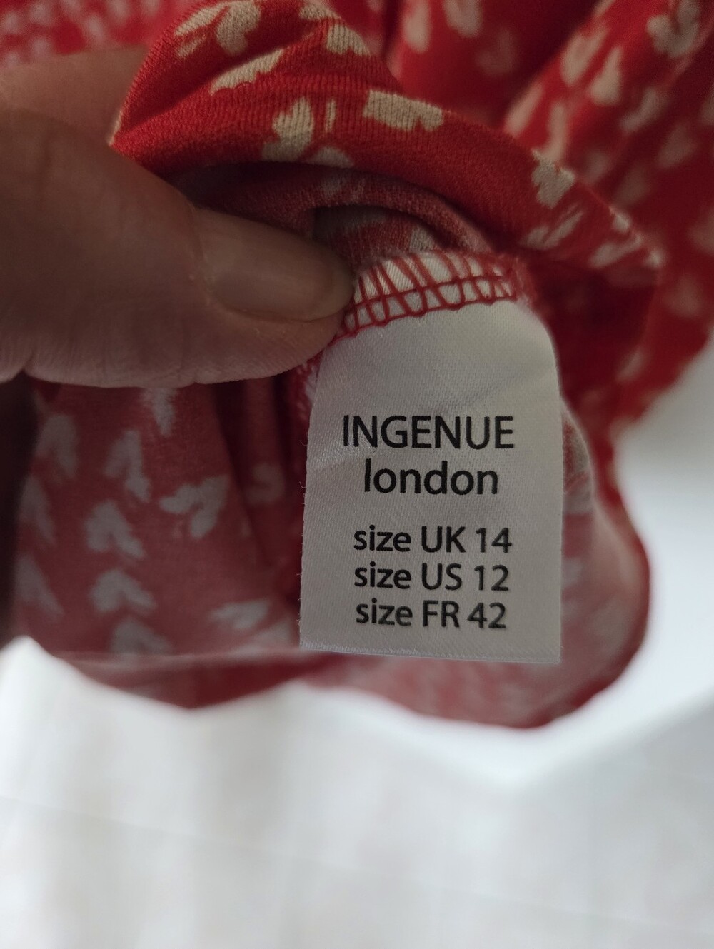 Red Floral Wrap Dress Short Sleeve V-Neck Cottagecore Boho Made In France Sz.12 - Picture 5 of 9